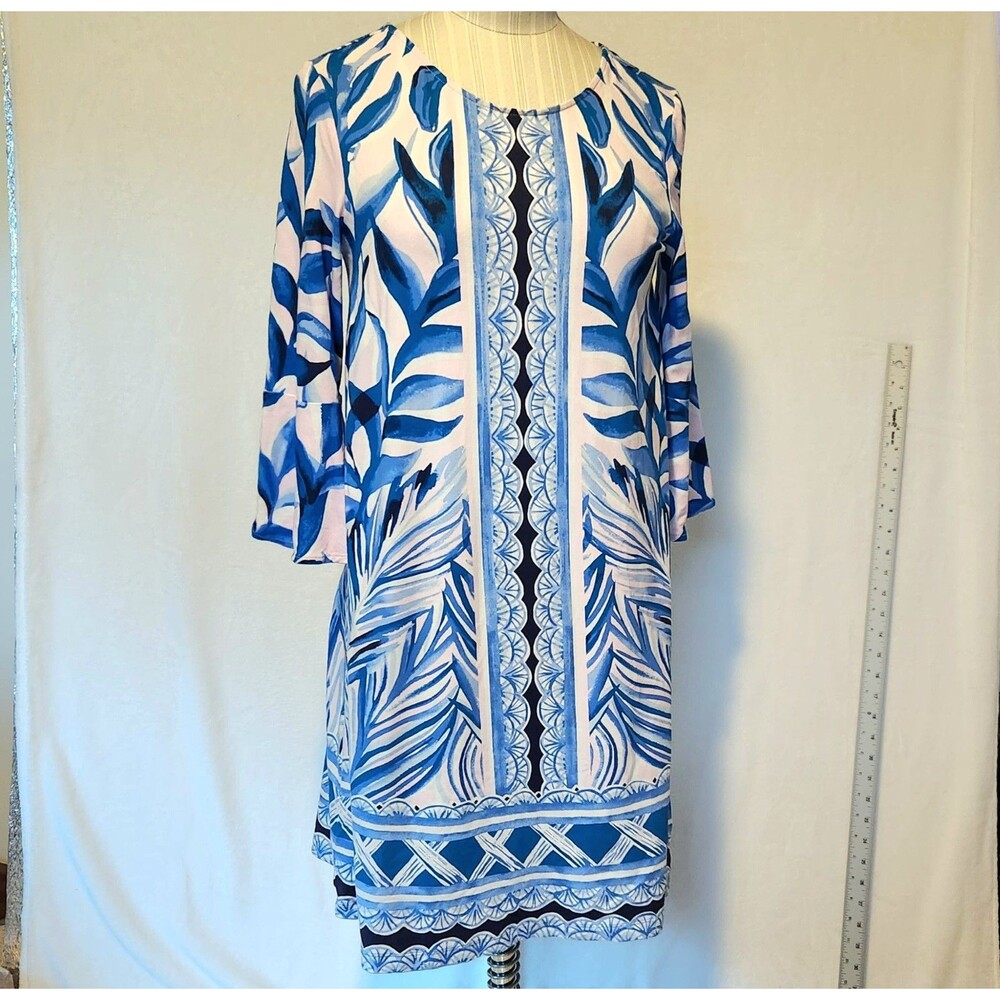 Lilly Pulitzer Women's S Ophelia Swing Dress Blue Pink Bell Sleeve Heat Wave